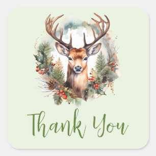 Brown Deer with Antlers Rustic Christmas Thank You Square Sticker