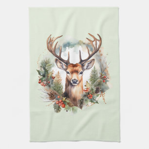 Brown Deer with Antlers Rustic Outdoorsy Tea Towel