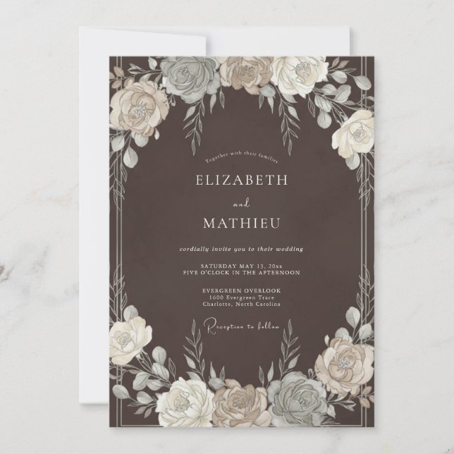 Brown Delicate Floral Romance Wedding Invitation (Front)
