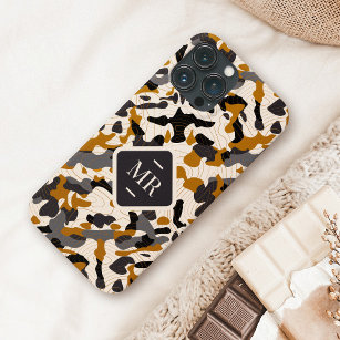 Brown Diagonal Camo with Label and Custom Initials iPhone 13 Pro Max Case