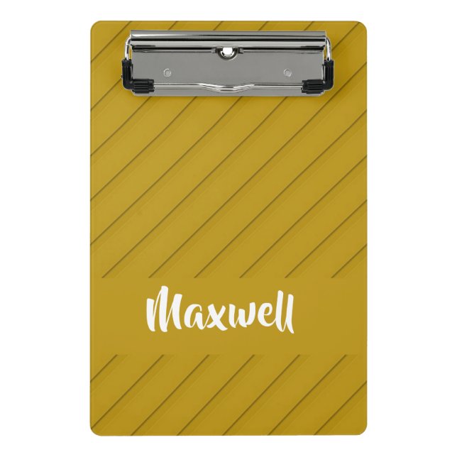 Brown diagonal plastic textured custom name mini clipboard (Front)