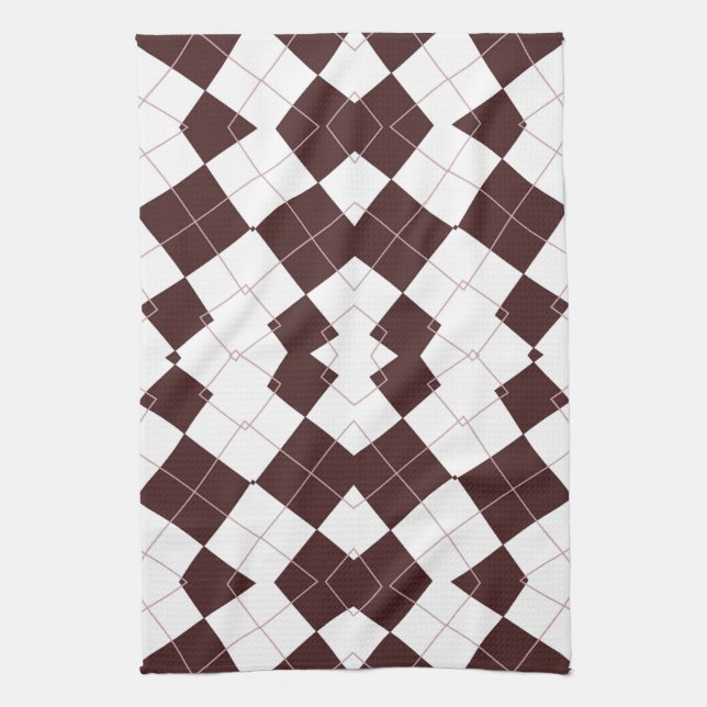 Brown Diamond Chequered Pattern Tea Towel (Vertical)