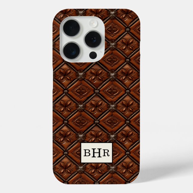 Brown Diamond Leather Monogrammed Case-Mate iPhone Case (Back)