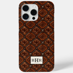 Brown Diamond Leather Monogrammed iPhone 15 Pro Max Case