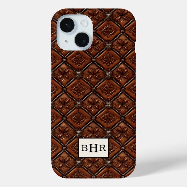 Brown Diamond Leather Monogrammed Case-Mate iPhone Case (Back)