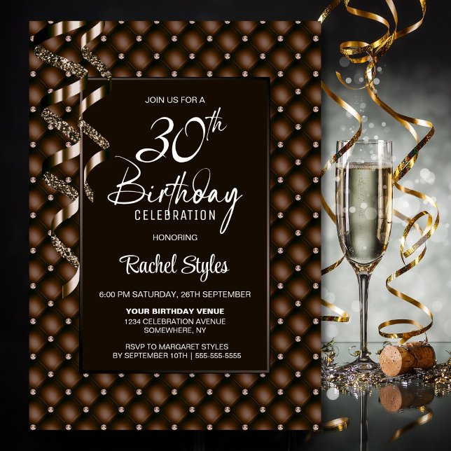 Brown Diamond Pattern 30th Birthday Party Invitation (Creator Uploaded)