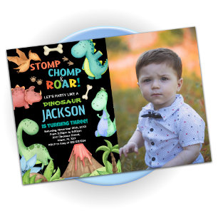 Brown Dinosaur Birthday Invitations w photo
