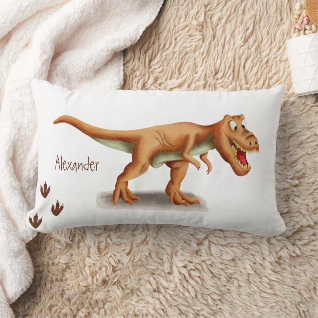 Brown Dinosaur T-Rex Tyrannosaurus Illustration Lumbar Cushion (Blanket)