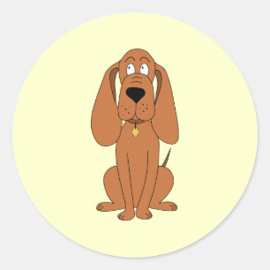 Brown Dog. Hound Cartoon with Collar. Classic Round Sticker