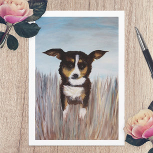 Brown Dog Painting on Blank Card