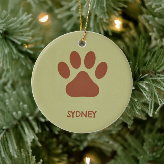 Brown dog paw custom name ceramic ornament (Tree)