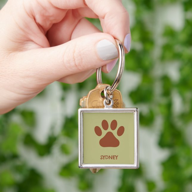 Brown dog paw custom name key ring (Hand)