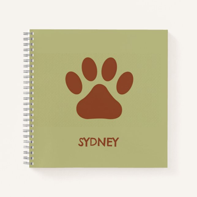 Brown dog paw custom name notebook (Front)