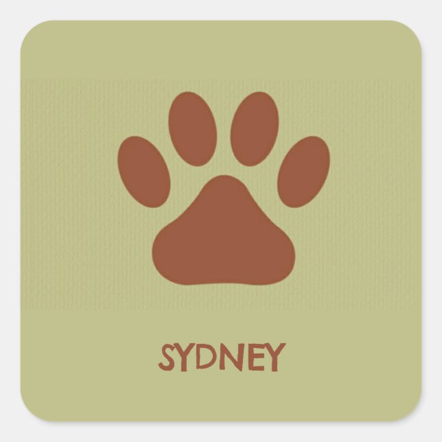 Brown dog paw custom name square sticker (Front)