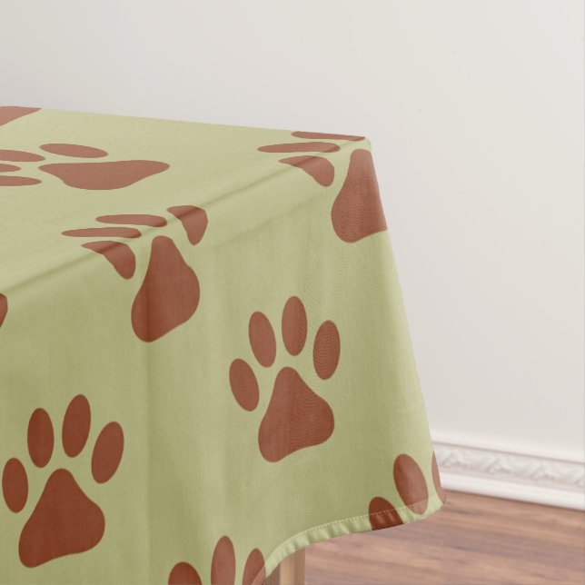 Brown dog paw prints pattern tablecloth (In Situ)