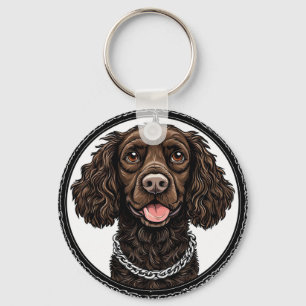 Brown Dog With a Chain and Decorative Circle Key Ring