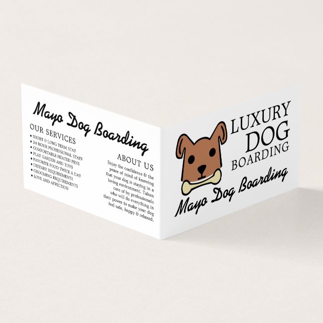Brown Dog with Bone, Dog Boarding Detailed Business Card (Outside)