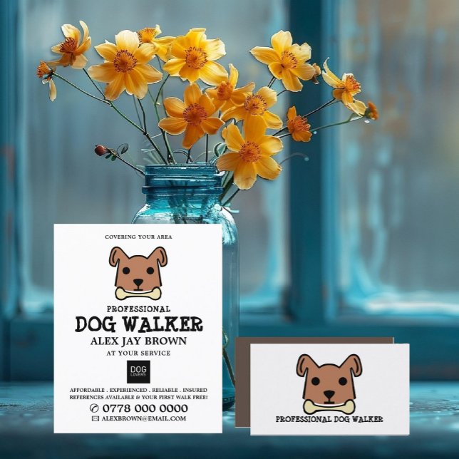 Brown Dog with Bone, Dog Walker Advertising Flyer (Creator Uploaded)