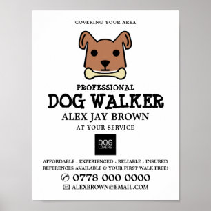 Brown Dog with Bone, Dog Walker Advertising Poster