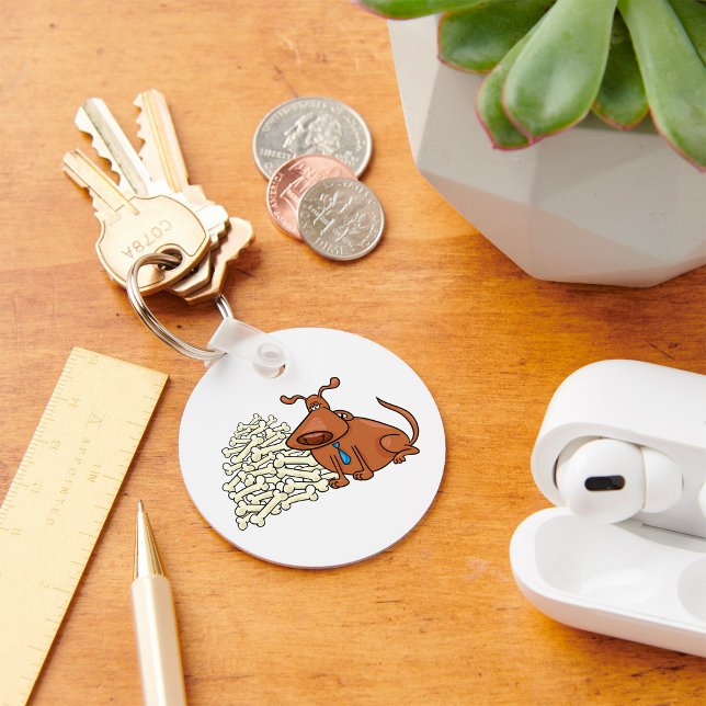 Brown Dog with Pile of Bones Cute Pet Key Ring (Creator Uploaded)