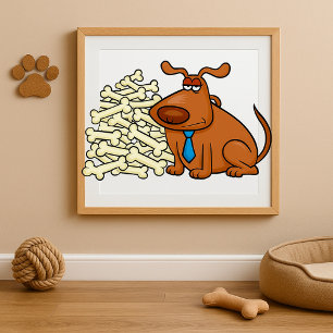 Brown Dog with Pile of Bones Cute Pet Poster