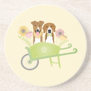 Brown Dogs In Wheelbarrow Spring Flowers Coaster