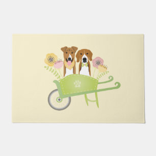 Brown Dogs In Wheelbarrow Spring Flowers Doormat