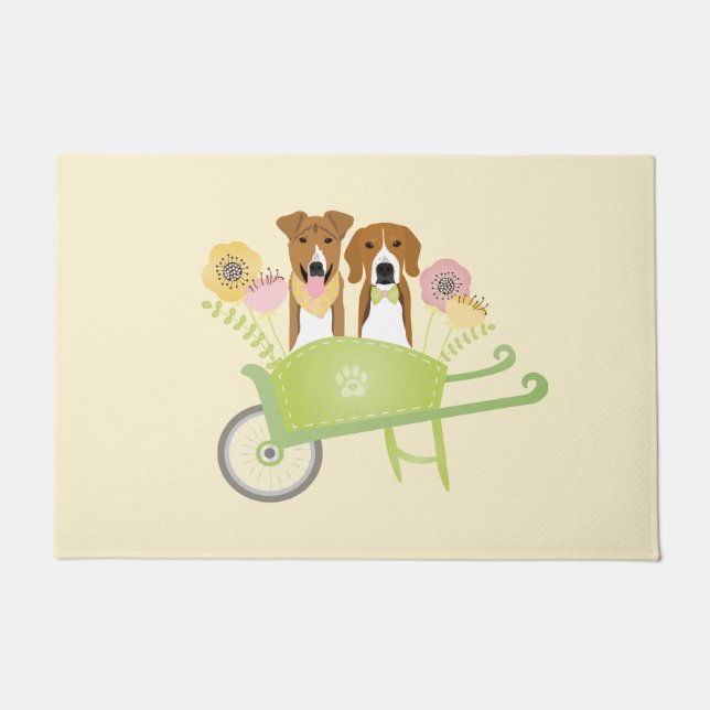 Brown Dogs In Wheelbarrow Spring Flowers Doormat (Front)