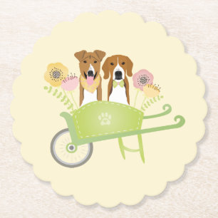 Brown Dogs In Wheelbarrow Spring Flowers Paper Coaster