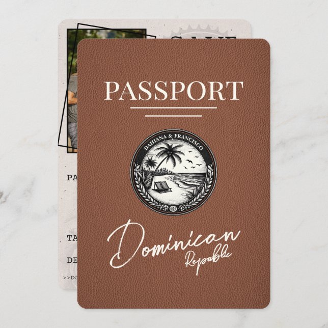 Brown Dominican Republic Passport Save The Date (Front/Back)