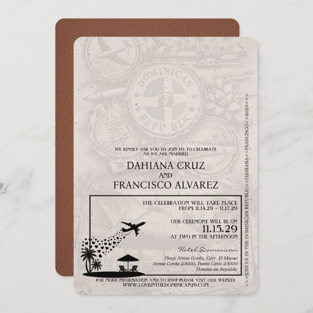 Brown Dominican Republic Passport Wedding Invitation (Front/Back)