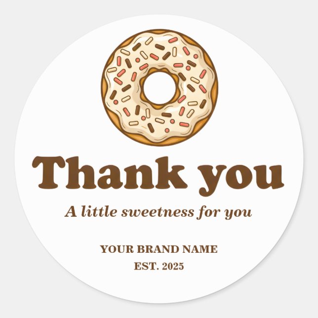 Brown Donut Illustration Bakery/ Baking Thank You Classic Round Sticker (Front)
