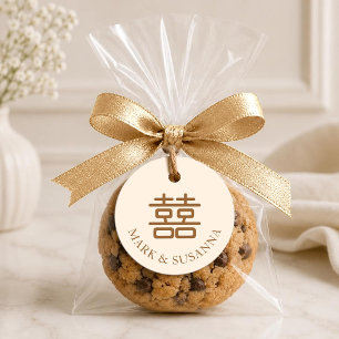 Brown Double Happiness Wedding Round Favour Tags