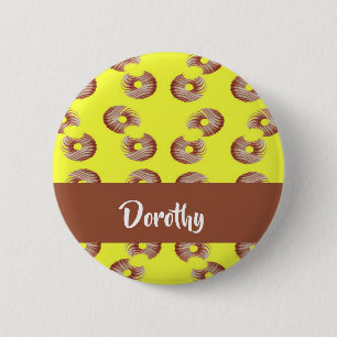 Brown doughnuts on yellow 6 cm round badge