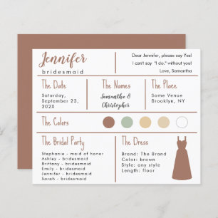 Brown Dress Colour Bridesmaid Information Card