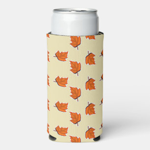 Brown dry leaves pattern tan seltzer can cooler