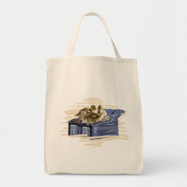 Brown ducks on the roof tote bag (Front)