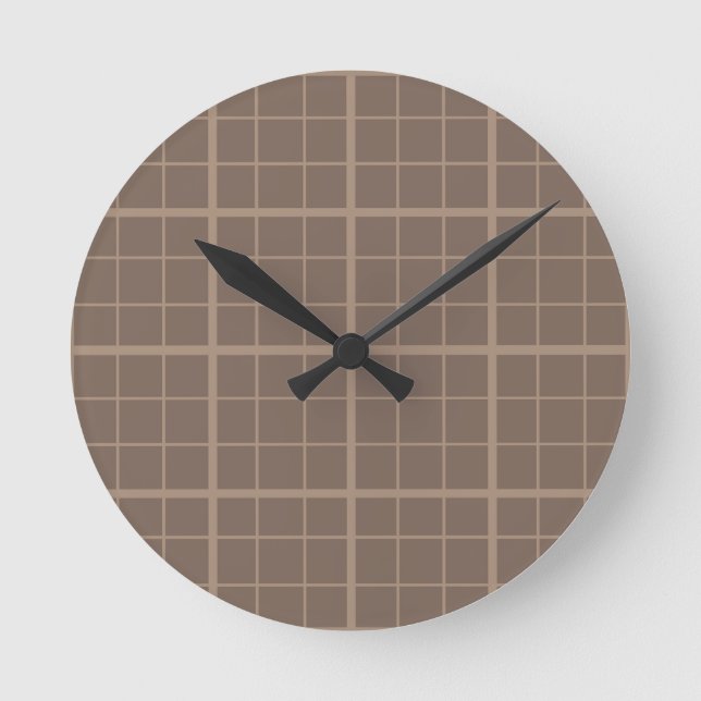 Brown Earth Tone Windowpane Check  Round Clock (Front)