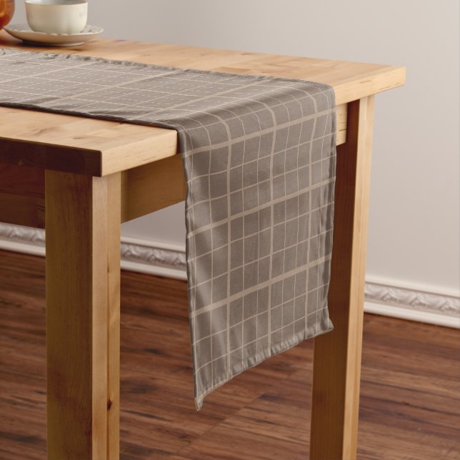 Brown Earth Tone Windowpane Check  Short Table Runner (In Situ)