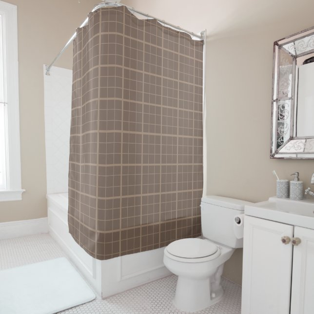 Brown Earth Tone Windowpane Check  Shower Curtain (In Situ)