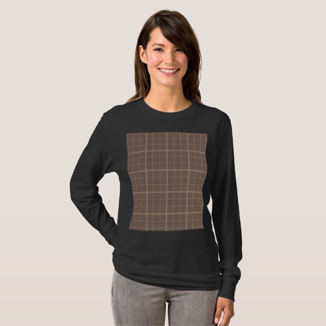 Brown Earth Tone Windowpane Check  T-Shirt (Front Full)