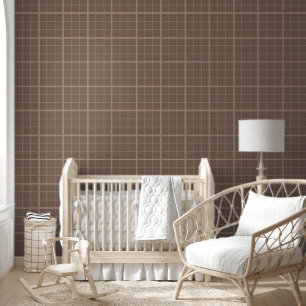 Brown Earth Tone Windowpane Check Wallpaper