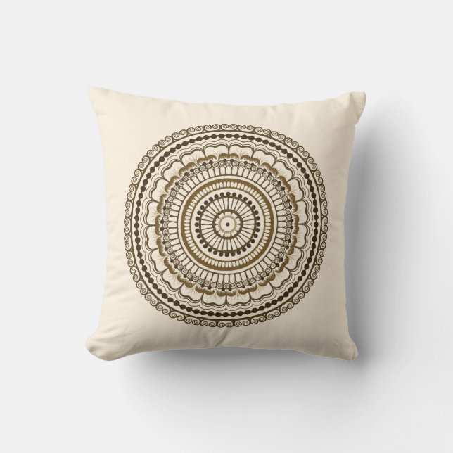Brown Earth Tones Henna Mandala Cushion (Front)