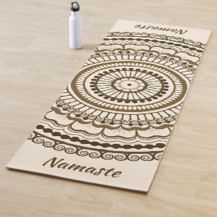 Brown Earth Tones Mehndi Henna Mandala Yoga Mat