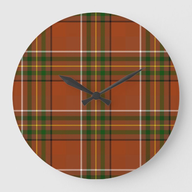 Brown Earthy Plaid Tartan  Large Clock (Front)