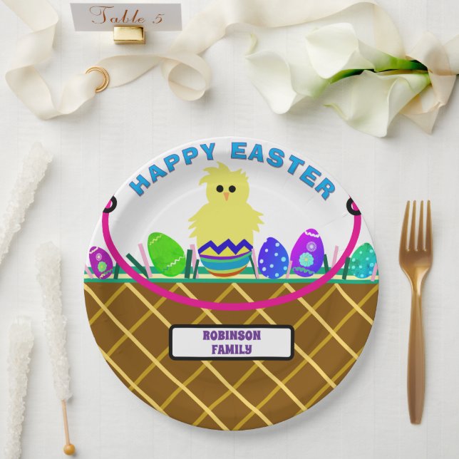 Brown Easter Basket Yellow Chick Eggs  Paper Plate (Wedding)