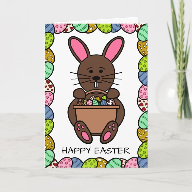 Brown Easter Bunny, Happy Easter Card (Front)