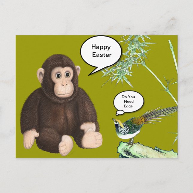 Brown Easter Monkey Holiday Postcard (Front)