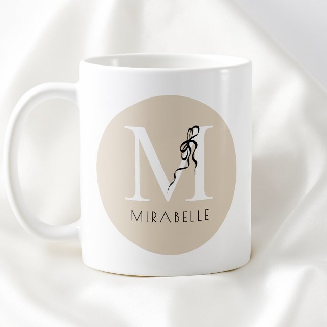 Brown Elegant Black Bow Chic Initial Cute Monogram Coffee Mug (Brown Elegant Black Bow Chic Initial Cute Monogram Coffee Mug)