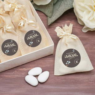 Brown Elegant Blue Watercolor Floral Bridal Shower Classic Round Sticker